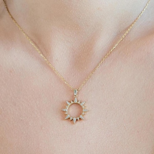 Pave Sun Necklac, Boho Necklace, Diamond Sun Necklace, Boho Jewelry in Gold and Sterling Silver