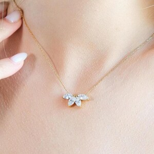 Marquise Diamond Necklace, Flower Petal Diamond Necklace, Flower Necklace, Bridesmaid Gift, Gift for Mom, Mom Gifts