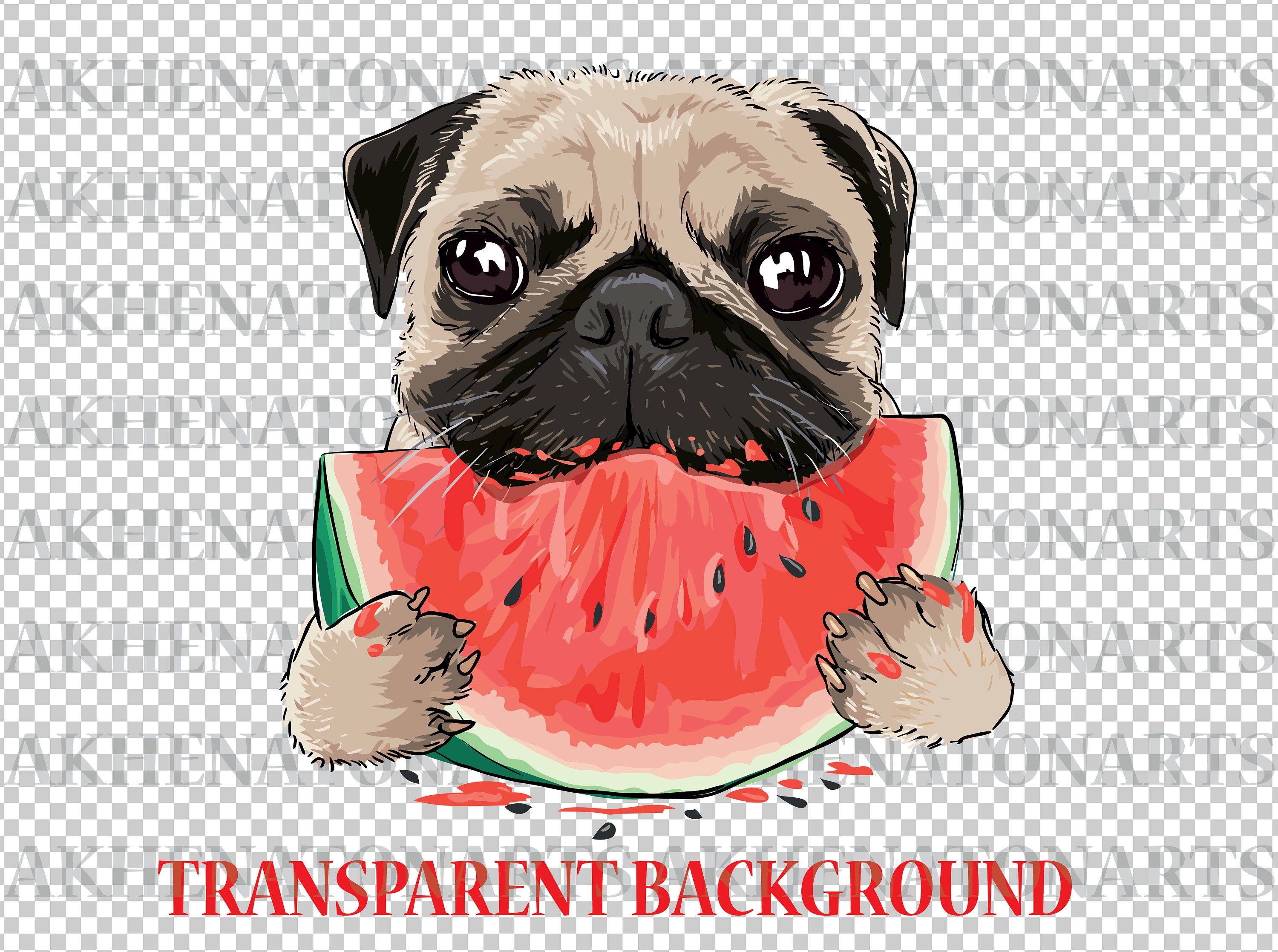 Buy Funny Pug Dog Eating Watermelon , Pug Dog Png , Dog Sublimation Design  , T-shirt Design , Digital Download , Instant Download Online in India 