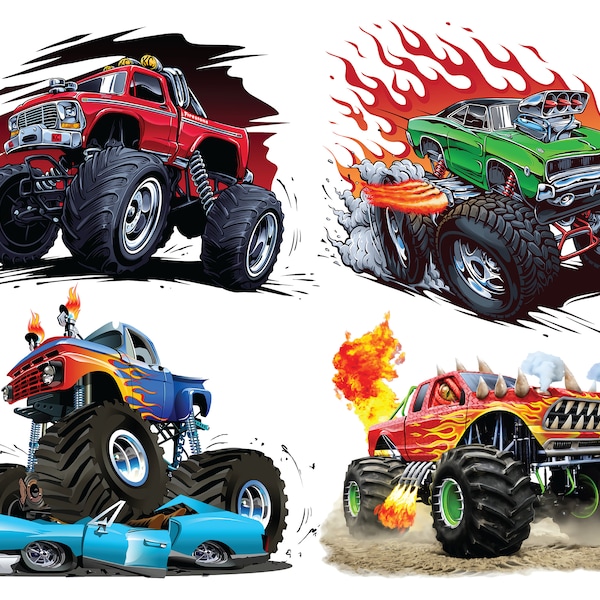 Monster Truck Png , Monster Truck Clipart , 4 Designs , Monster Truck Sublimation Design , Extreme Vehicle , Digital Download