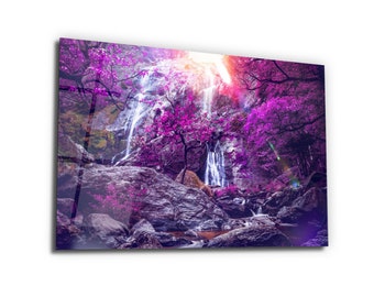 Waterfull Purple Tree- Colorful Glass Printing Wall Art-Unique Design Wall Decor-Interior Design Ideas-Housewarming Gift-Wall Hangings-Table
