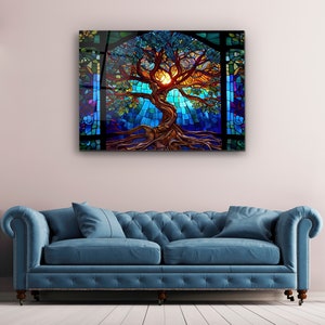 Stained Glass Painting Life of Tree-Glass Printing Wall Art-Large Wall Art-Wall Hangings-Art Deco Panel-Stepmom Gift-Office&Home Decor imagem 4