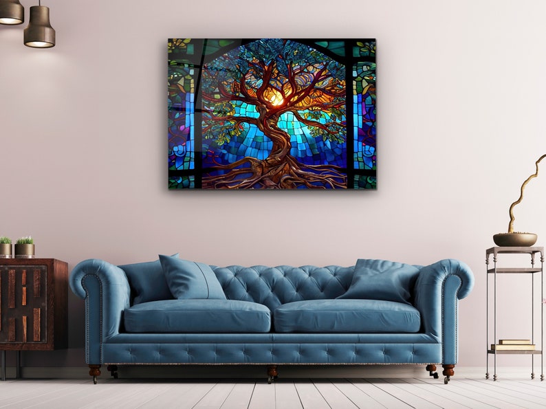 Stained Glass Painting Life of Tree-Glass Printing Wall Art-Large Wall Art-Wall Hangings-Art Deco Panel-Stepmom Gift-Office&Home Decor imagem 4