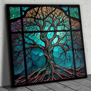 Stained Glass Painting Tree of Life, Stain Glass Printing Wall Art Work, Stepmom Gift, Office&Home Decor, Stained Glass Window Wall Hangings