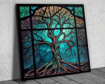 Stained Glass Painting Tree of Life, Stain Glass Printing Wall Art Work, Stepmom Gift, Office&Home Decor, Stained Glass Window Wall Hangings