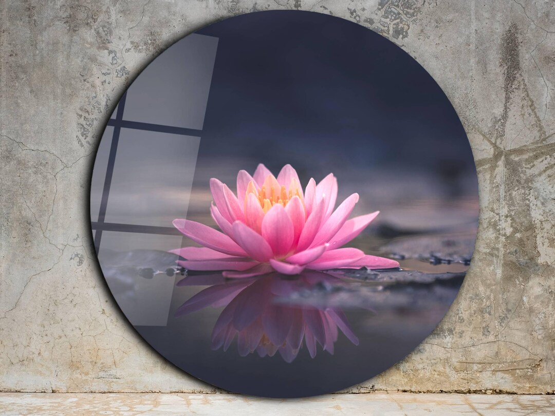 Pink Lotus Tempered Glass Wall Art, Round Modern Floral Decor - Etsy
