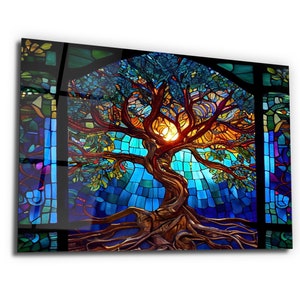 Stained Glass Painting Life of Tree-Glass Printing Wall Art-Large Wall Art-Wall Hangings-Art Deco Panel-Stepmom Gift-Office&Home Decor image 3