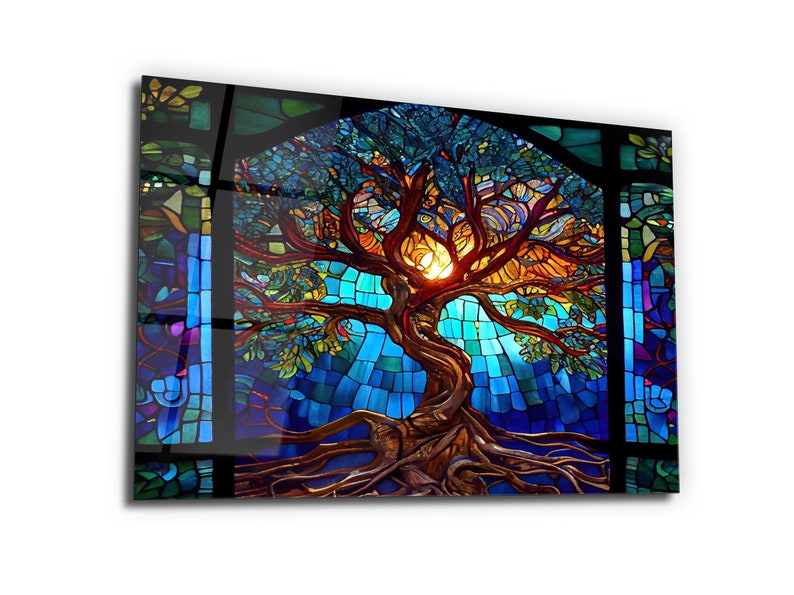 Stained Glass Painting Life of Tree-Glass Printing Wall Art-Large Wall Art-Wall Hangings-Art Deco Panel-Stepmom Gift-Office&Home Decor imagem 3