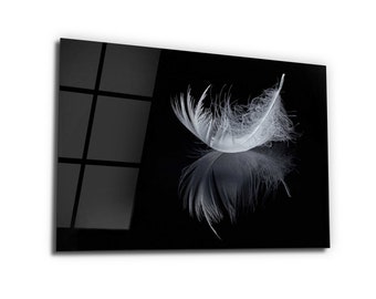 White Feather-Tempered Glass Wall Art-Wall Decor-Home Decor-Glass Printing-Large Wall Art-Wall Hangings-Abstract-Housewarming Gift