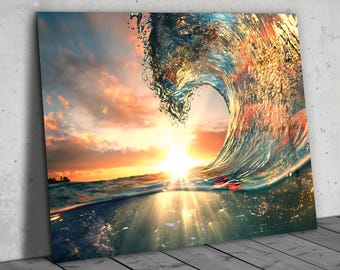 Sea Waves Glass Wall Art, Ocean Glass Art Hangings, Sunset Wall Art Painting, Large Glass Wall Art Decor, Home&Office Glass Printing Art