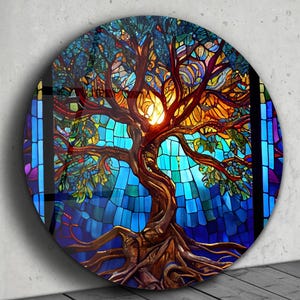 Stained Glass Painting Tree of Life, Stained Glass Window Glass Wall Art Work , Home Wall Decor, Wall Hangings Art Deco Panel, Stepmom Gift