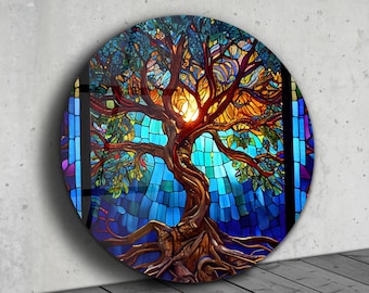 Stained Glass Painting Tree of Life, Stained Glass Window Glass Wall Art Work , Home Wall Decor, Wall Hangings Art Deco Panel, Stepmom Gift