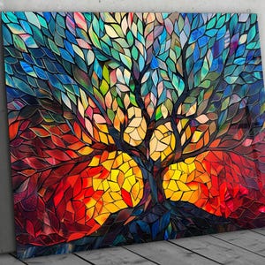 Tree of Life Stained Glass Window Hanging, Stained Glass Art , Home & Office Wall Decor, Glass Printing Wall Art, Abstract Painting Picture