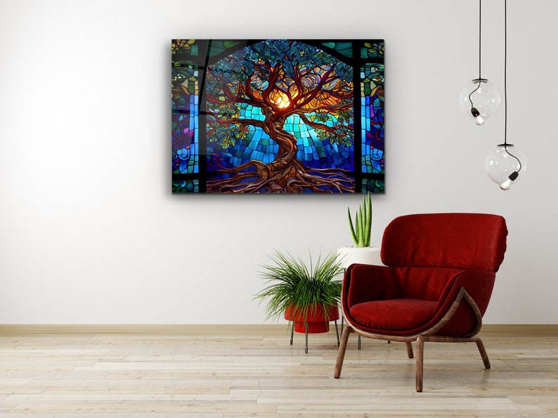 Stained Glass Painting Life of Tree-Glass Printing Wall Art-Large Wall Art-Wall Hangings-Art Deco Panel-Stepmom Gift-Office&Home Decor imagem 6