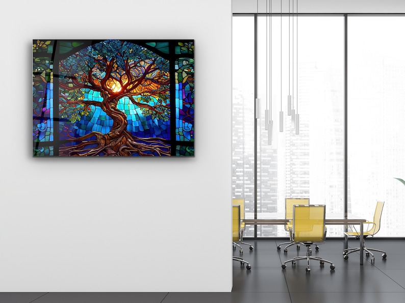 Stained Glass Painting Life of Tree-Glass Printing Wall Art-Large Wall Art-Wall Hangings-Art Deco Panel-Stepmom Gift-Office&Home Decor image 7