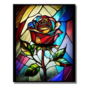 Rose Stained Glass Wall Painting Art Work, North Rose Window Wall Hangings, Home&Office Wall Art Decor Gift, Stained Glass Art Deco Panel