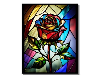 Rose Stained Glass Wall Painting Art Work, North Rose Window Wall Hangings, Home&Office Wall Art Decor Gift, Stained Glass Art Deco Panel