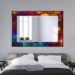 Stained Glass Pattern Wall Mirror Art Work Decor, Mirror Wall Decor for Bedroom, Wall Mirror for Bathroom, Stained Glass Art Design Gift Red image 10