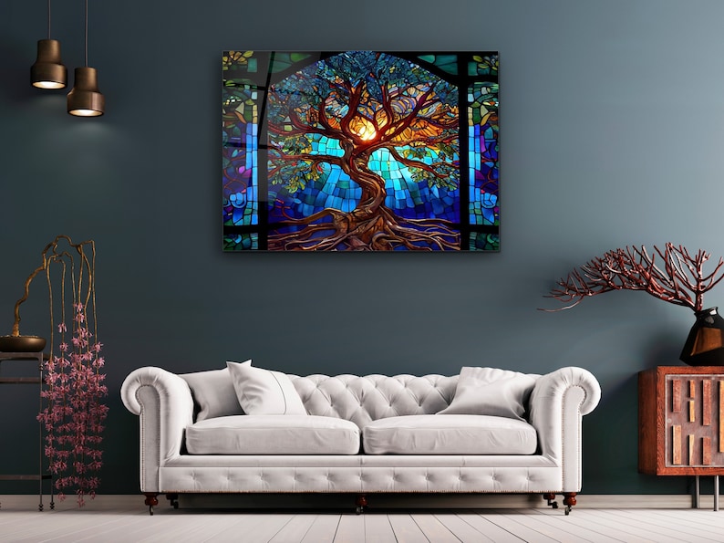 Stained Glass Painting Life of Tree-Glass Printing Wall Art-Large Wall Art-Wall Hangings-Art Deco Panel-Stepmom Gift-Office&Home Decor imagem 5