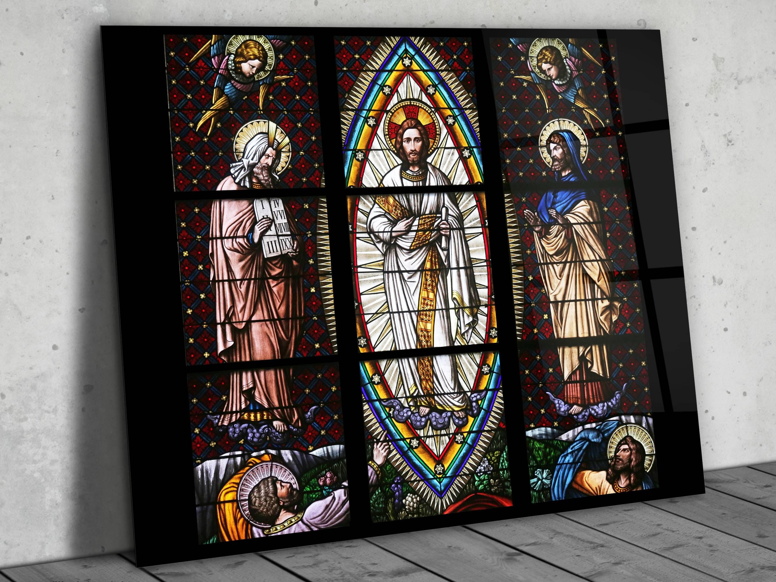 Stained Glass Wall Painting Art, Stain Glass Printing Window Wall Hangings, Religious Home&Office Wall Art Decor, Stepmom Gift, Stepdad Gift