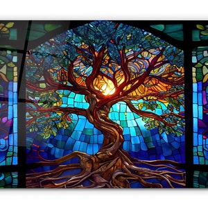 Stained Glass Painting Life of Tree-Glass Printing Wall Art-Large Wall Art-Wall Hangings-Art Deco Panel-Stepmom Gift-Office&Home Decor imagem 1
