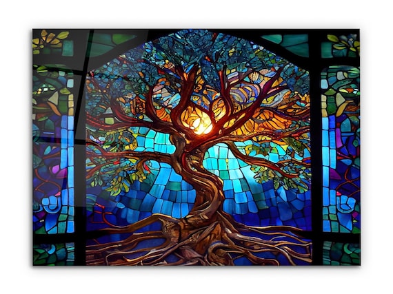 Stained Glass Painting Life of Tree-glass Printing Wall Art-large