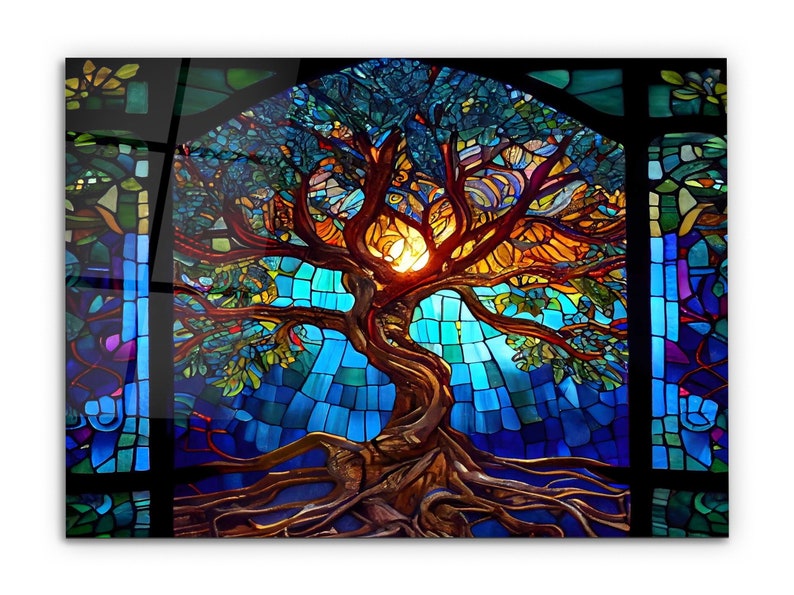 Stained Glass Painting Life of Tree-Glass Printing Wall Art-Large Wall Art-Wall Hangings-Art Deco Panel-Stepmom Gift-Office&Home Decor imagem 1