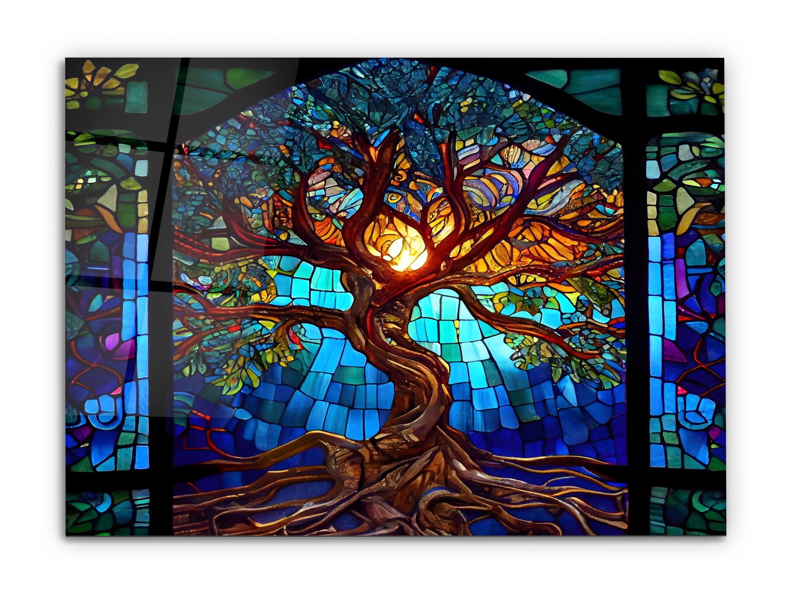 Stained Glass Painting Life of Tree-glass Printing Wall Art-large Wall  Art-wall Hangings-art Deco Panel-stepmom Gift-office&home Decor 