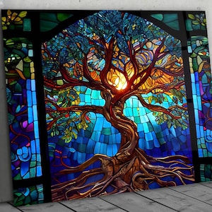Stained Glass Painting Life of Tree-Glass Printing Wall Art-Large Wall Art-Wall Hangings-Art Deco Panel-Stepmom Gift-Office&Home Decor