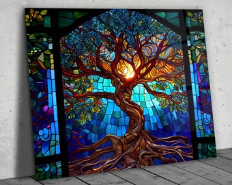 Stained Glass Painting Life of Tree-Glass Printing Wall Art-Large Wall Art-Wall Hangings-Art Deco Panel-Stepmom Gift-Office&Home Decor
