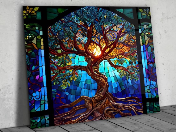 HOTIYOK Large Landscape Painting Acrylic Window Hangings Stained Window