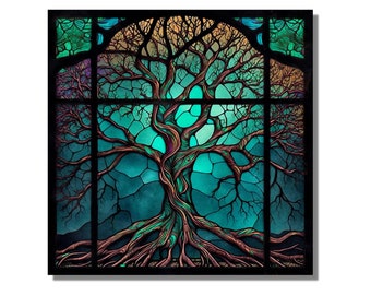 Stained Glass Painting Tree of Life, Stain Glass Printing Wall Art Work, Stepmom Gift, Office&Home Decor, Stained Glass Window Wall Hangings