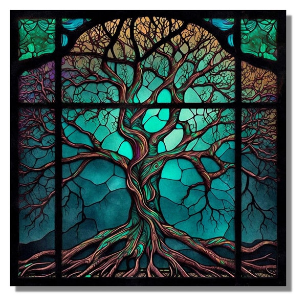 Stained Glass Painting Tree of Life, Stain Glass Printing Wall Art Work, Stepmom Gift, Office&Home Decor, Stained Glass Window Wall Hangings