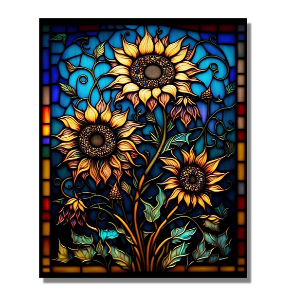 Stained Glass Painting Art Work, Stained Glass Window Wall Hangings, Stain Glass Flower Pattern Gift, Home&Office Glass Wall Art Decor Gift