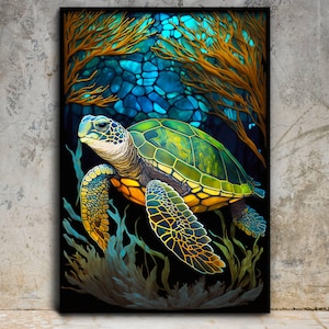 Stained Glass Painting Art Work Sea Life Pattern , Stained Glass Window Wall Hangings, Home&Office Glass Wall Art Decor Gift, Stepmom Gift