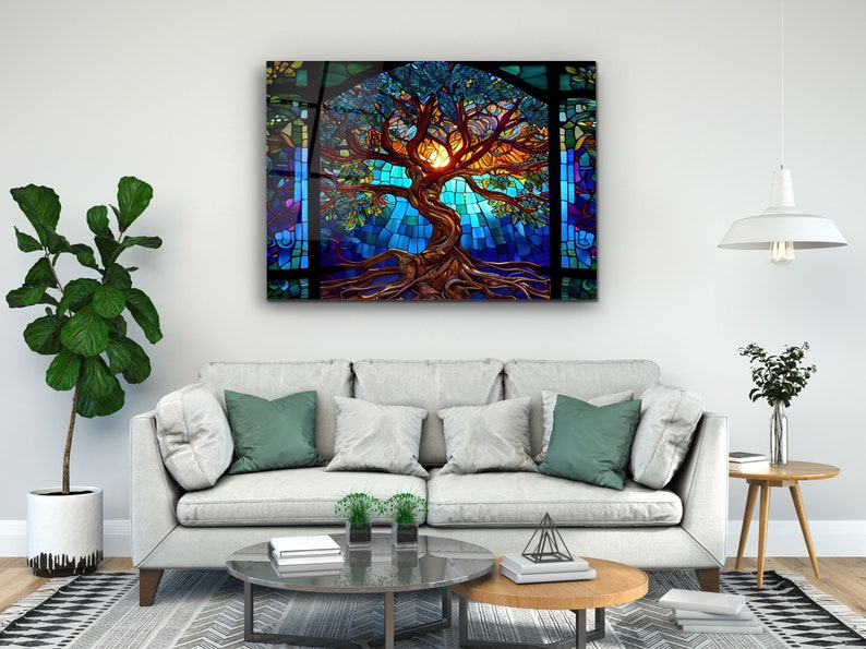 Stained Glass Painting Life of Tree-Glass Printing Wall Art-Large Wall Art-Wall Hangings-Art Deco Panel-Stepmom Gift-Office&Home Decor image 10