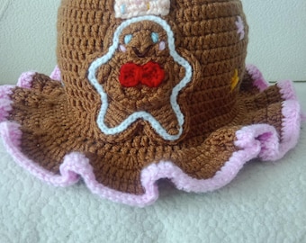 Gingerbread Green Man Bucket Hat | Handmade Cotton Knit