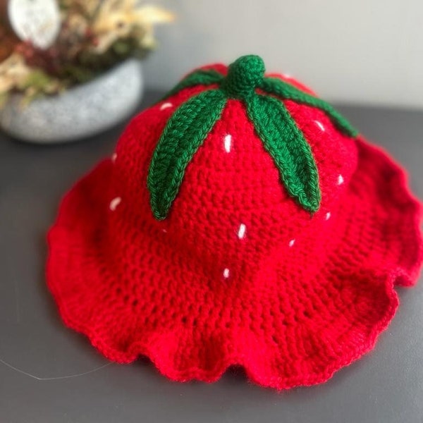 Erdbeer Bucket Hat NEUES MODELL | Süße Frucht häkeln handgemachte Mütze