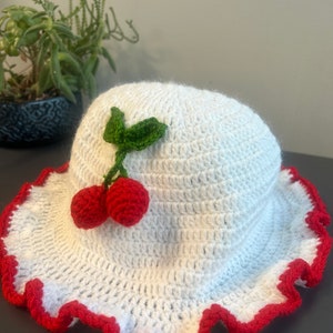 Cherry Bucket Hat | Cute Fruit Crochet Handmade Hat