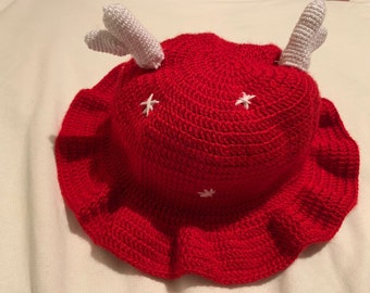 Red Crochet Christmas Hat: Handmade Reindeer Costume