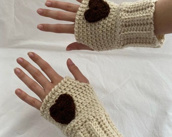 Crochet Heart Gloves: Cotton Knit Fingerless Mittens