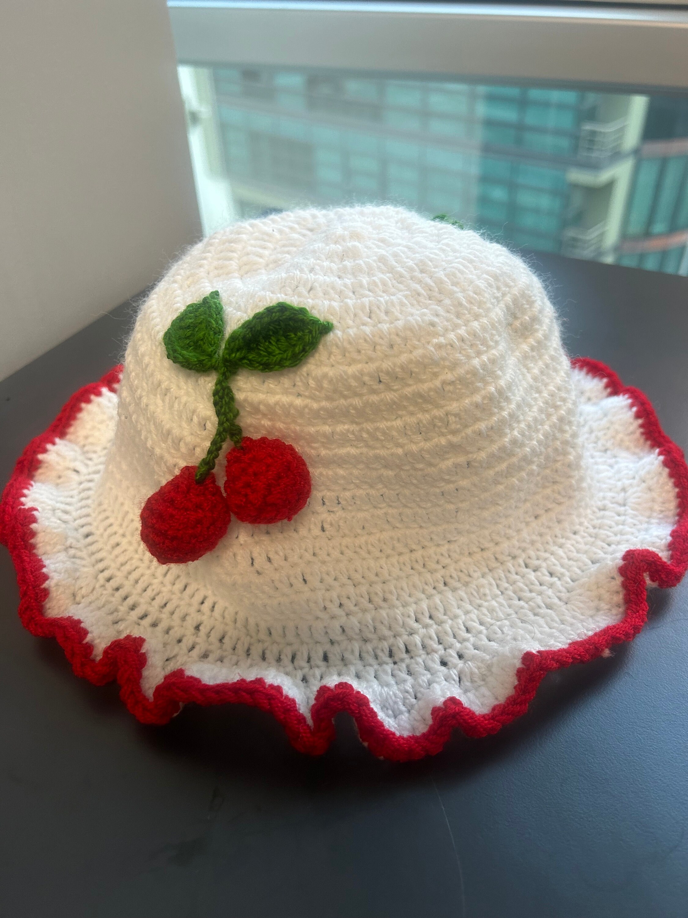 Handmade Crochet Cherry Bucket Hat: Organic Cotton Knit - Etsy