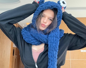 Crochet Blue Balaclava Hat | Handmade Animal  Hooded Scarf – Soft & Cozy Winter Accessory