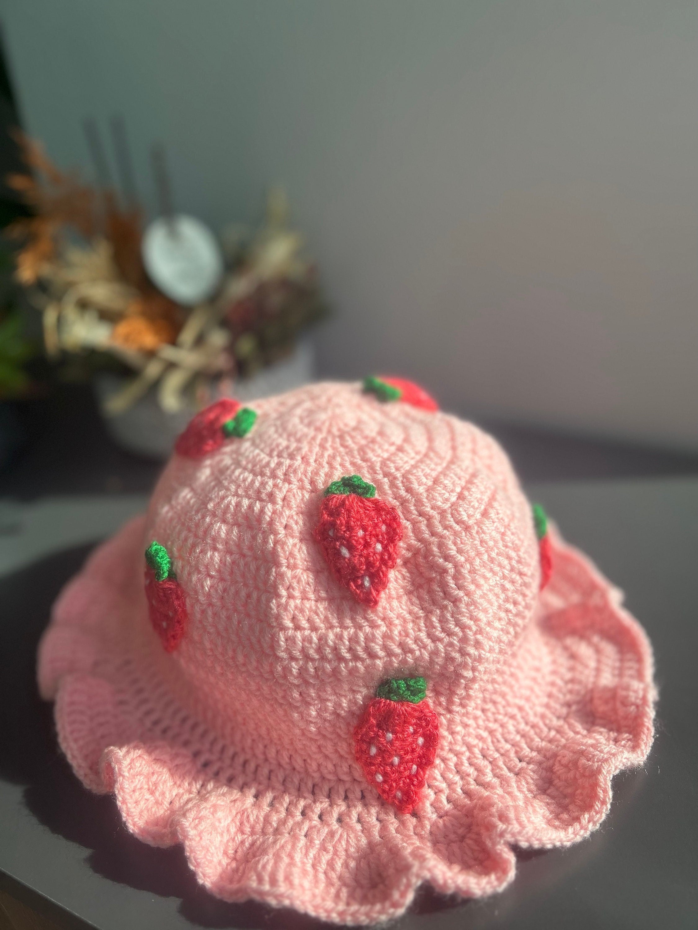Crochet Strawberry Bucket Hat | Handmade Cotton Knit - Etsy display picture 2