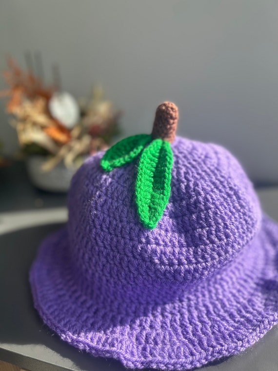 Vintage Purple and Green Hand Knit Bucket Hat Hand Knit Striped Bucket Hat: Neon Green Purple Acrylic  main image 3