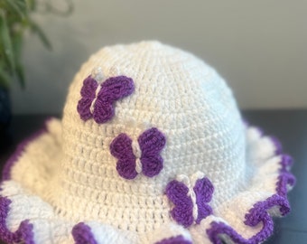 Crochet Butterfly Bucket Hat: Handmade Organic Cotton Blend