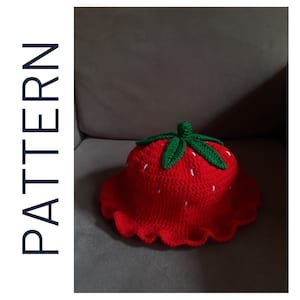 Bob à motif fraise NOUVEAU MODÈLE Chapeau fait main au crochet avec fruits mignons image 5