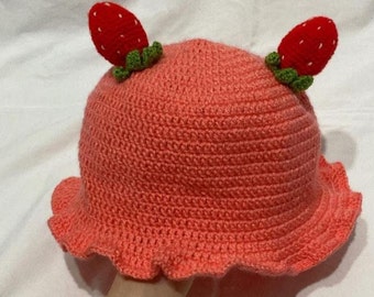 Strawberry Crochet Bucket Hat | Handmade Cotton Blend