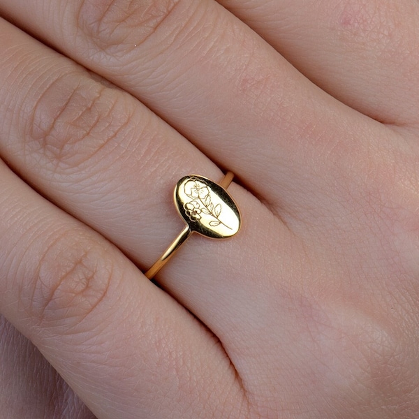 Gold Birth Flower Ring Silver December Birth Month Flower Ring Gold Signet Ring Personalized November Birth Flower Ring December Ring