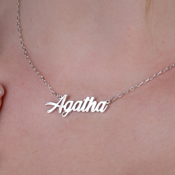 Custom Sterling Silver Name Necklace, Personalized Minimalist Nameplate Jewelry, Dainty Necklaces For Women